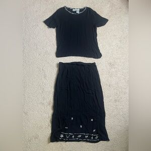 dBLine Embroidered Floral Maxi Skirt Set (Size: 1X, Color: Black/White)